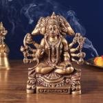 Brass Panchmukhi Hanuman Antique Statue | 8" x 6.5" x 2.6" (20.3 x 16.5 x 6.6 cm) | 2.12 kg Five-Faced Sacred Art | Heritage Murti